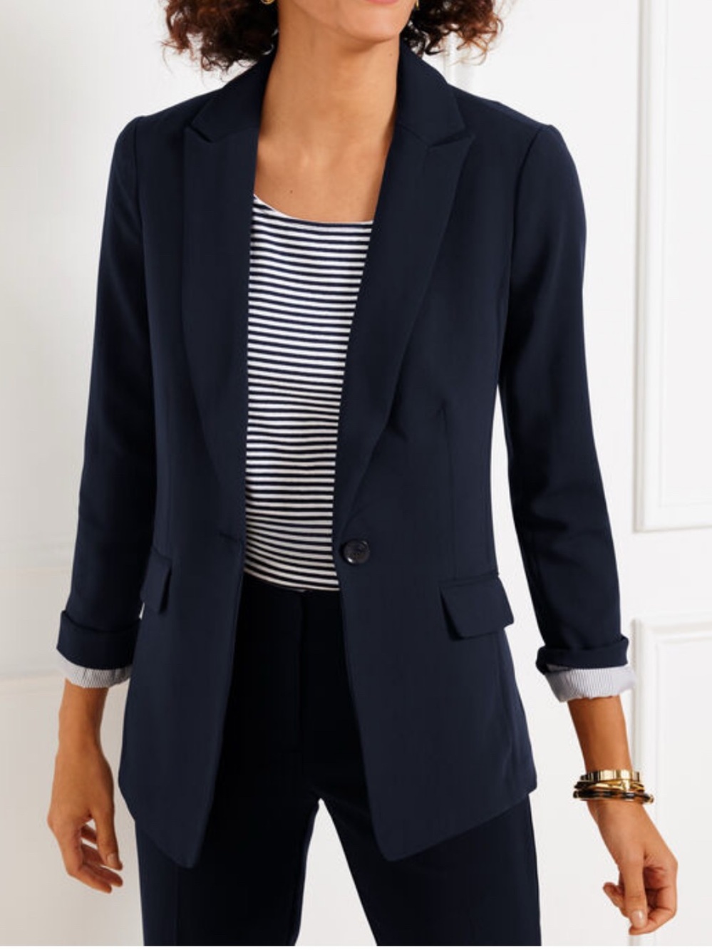 Talbots Blazer Women’s Size 10 Easy Travel One Button In Navy Classic - Picture 2 of 7